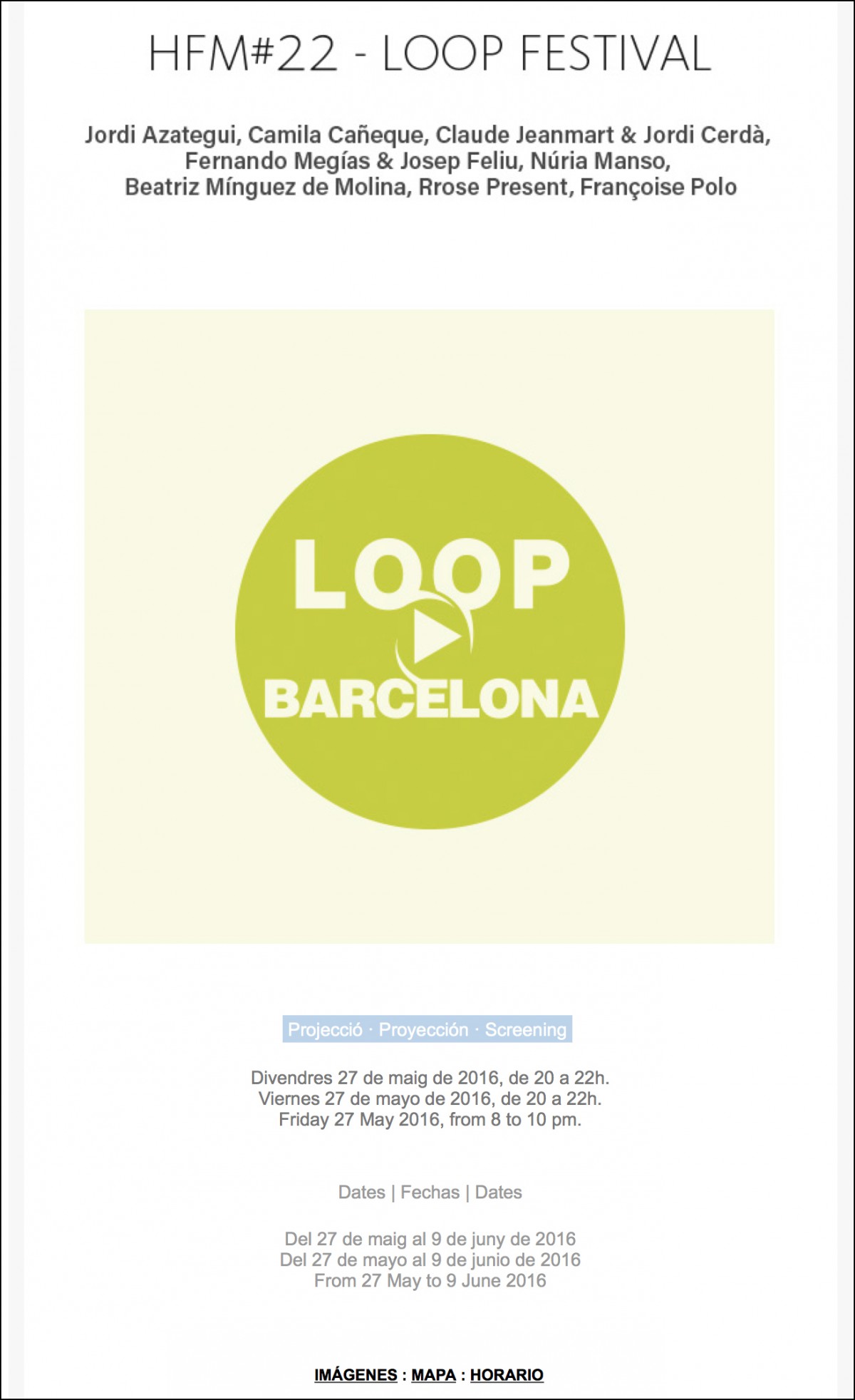 FESTIVAL VIDEO  LOOP  BARCELONE