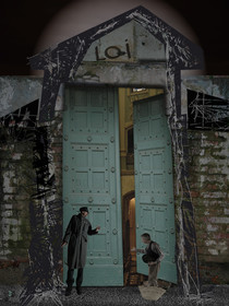 DEVANT LA LOI 3image en hauteur, au format 30 x 40 cm   existe aussi au format 60 x 80Photo montages numériques, dessin, blue screen, impression jet d’encres aux pigments.