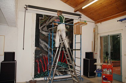 DESCRIPTION D'UN COMBAT  62004 et reprise en Avril et Mai 2005toile libre de 3m de haut, par 2m de largeAcrylique sur toile polyester