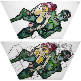 COUPLE COLONNE  n° 20   DOMINIQUEEn haut les contours En bas les second dessin superposé180 x 85   film polyester   encres acryliques01 - 2024