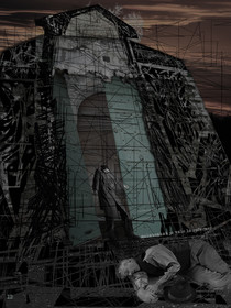 DEVANT LA LOI 12image en hauteur, au format 30 x 40 cm   existe aussi au format 60 x 80Photo montages numériques, dessin, blue screen, impression jet d’encres aux pigments.