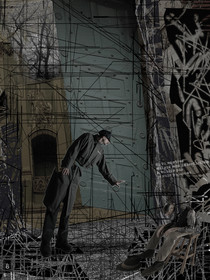 DEVANT LA LOI 8image en hauteur, au format 30 x 40 cm   existe aussi au format 60 x 80Photo montages numériques, dessin, blue screen, impression jet d’encres aux pigments.